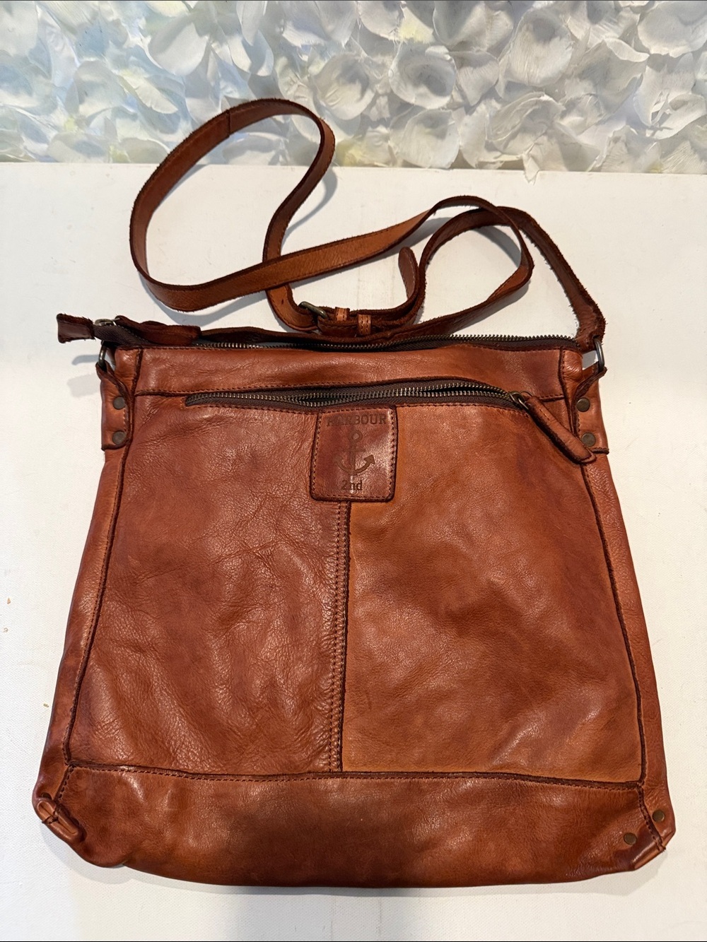 Leather Brown Crossbody Bag with Front Zip Pocket